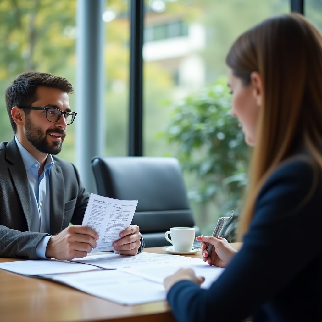 Asesor financiero explicando opciones de financiamiento